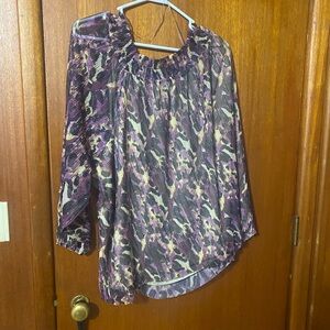 Terra & Sky Blue and Purple Asymmetrical Long Sleeve Blouse